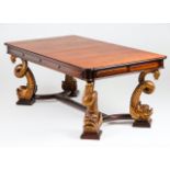 A dining tableSolid and veneered mahoganyDolphin carved and gilt decoration to legsFrance, 19th /