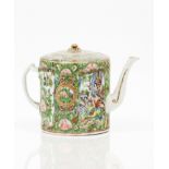 A teapotChinese porcelainCanton decoration of flowers, oriental figures and birdsQing dynasty,