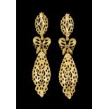 A pair of "Rei" earringsPortuguese goldScalloped and pierced set with small rose cut