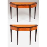 A pair of D.Maria style console tablesSatinwood and rosewood veneerFloral marquetry