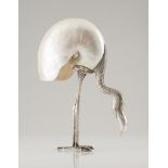 A flamingoNautilus shell and engraved and chiselled silverLisbon hallmark, Eagle 835/1000 (post