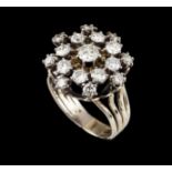 A ringGoldThread band of stylised flower top set with 17 brilliant cut diamonds totalling (ca.1.
