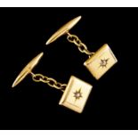 A pair of cufflinksPortuguese goldPlain rectangular shaped set in star with two antique cut