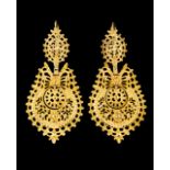 A pair of "Rainha" earringsPortuguese goldScalloped and piercedOporto hallmark, Dragon 800/1000 (