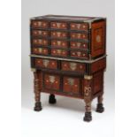 An Indo-Portuguese cabinetTeakFloral ebony, teak and bone inlaid decorationTwelve drawers simulating