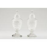 A pair of vessels with coversMoulded crystalHeight: 32 cm