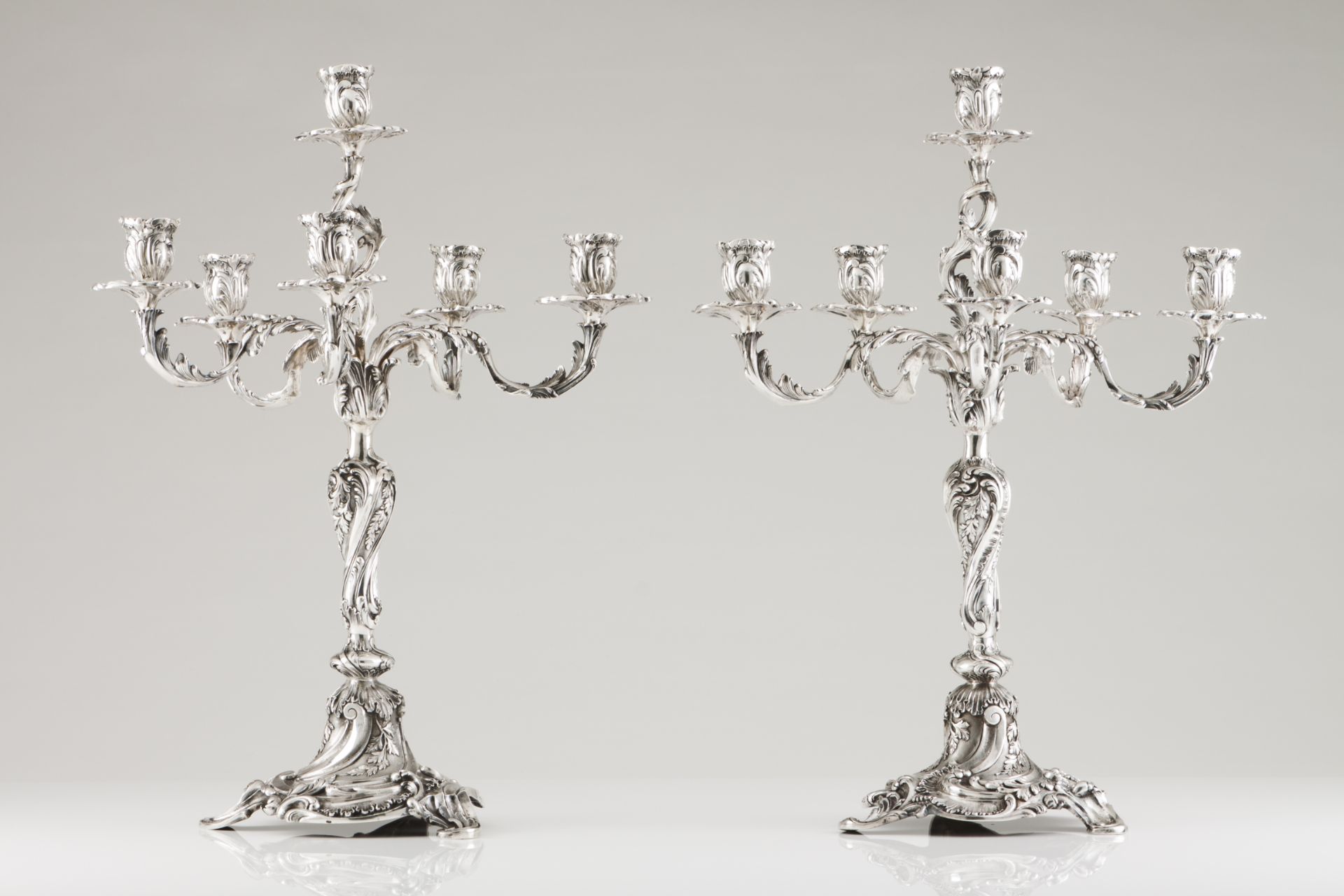 An important pair of six branch candelabraPortuguese silverD.José style following the "Germain"