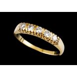 A memory ringGoldSet with 5 brilliant cut diamonds totalling (ca.0.75ct)Oporto hallmark, Deer 800/