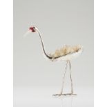 A long-legged birdSilver and quartz crystalsMoulded, scalloped and chiselled sculpture with red dyed