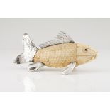 A Luiz Ferreira fishSilver and carved bone plaquesScalloped and chiselled decoration with glass