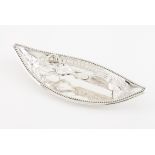 A candle snuffer scissors and trayPortuguese silverBoat shaped tray of pierced and chiselled foliage