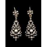 A pair of drop earringsSilver and goldRomantic period decoration set with antique brilliant cut