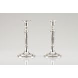 A pair of D. Maria candlesticksPortuguese silver, 18th /19th centuryPlain turned shaft of beaded