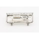 A candle snuffer scissors and trayPortuguese silverPlain rectangular tray of pierced gallery on 4