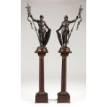 "Bertrand Duguesclin" and "Jeanne D'Arc"A pair of patinated bronze sculpturesSigned "Cornu"Red