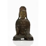 A GuanyinBronze sculptureSeated Guanyin holding a childMing dynastyHeight: 26 cm