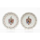 A pair of scalloped platesChinese export porcelainPolychrome "Famille Rose" enamelled and gilt
