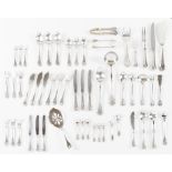 A 12 cover cutlery setPortuguese silverFrieze and volute decorated handlesSoup spoons, meat forks