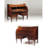 A Louis XVI style secrétaire à cylindreMahoganyMarble top with galleryDecorated with satinwood and