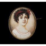 French school 18th/19th centuryPortrait of a ladyMiniature on ivorySigned "Despierres"Gold frame