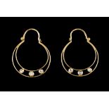 A pair of earringsPortuguese goldLarge drop earrings "arrecadas" set with 6 8/8 cut diamondsOporto
