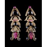 A pair of drop earringsIn silver and low purity goldStylised floral inspired decoration, set with