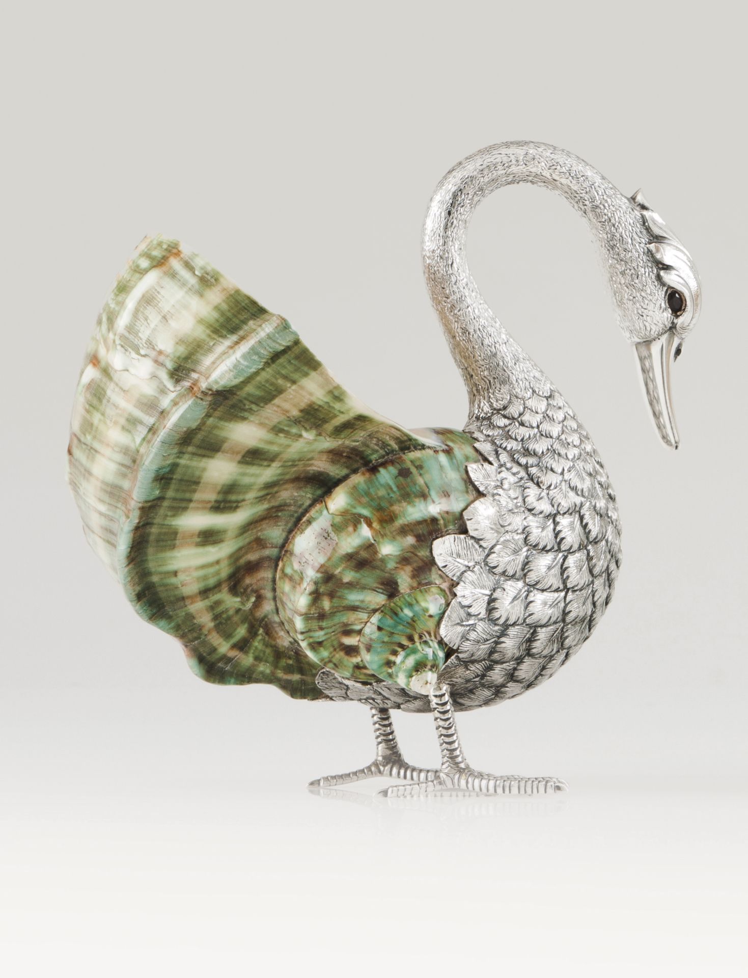 A duckA shell and portuguese silver sculpture representing a standing duckPorto assay mark (after