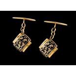 A pair of cufflinksPortuguese goldBlack enamelled band decoration of gold cornucopiasOporto