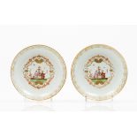 A pair of rare deep platesChinese export porcelainPolychrome and gilt decoration in the Meissen