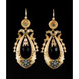 A pair of earringsPortuguese traditional gold and silverChiselled articulated drop of foliage and