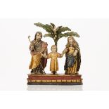 A Holy FamilyCarved, polychrome and gilt teak sculptural group18th century(minor faults)40x12x36 cm