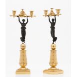 A pair of two branch candelabra