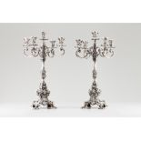 A pair of large five branch candelabra