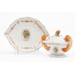 An armorial sauce tureen with cover and tray