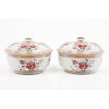 A pair of round tureens with covers