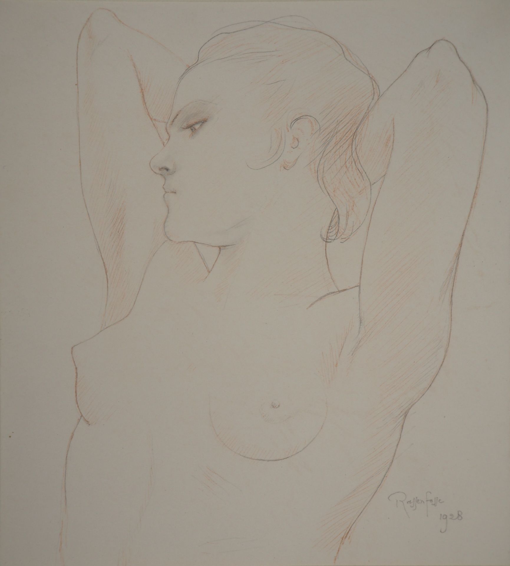 Armand Rassenfosse (1862-1934) Modèle s'étirant, 1928 Dessin original au crayon et [...]