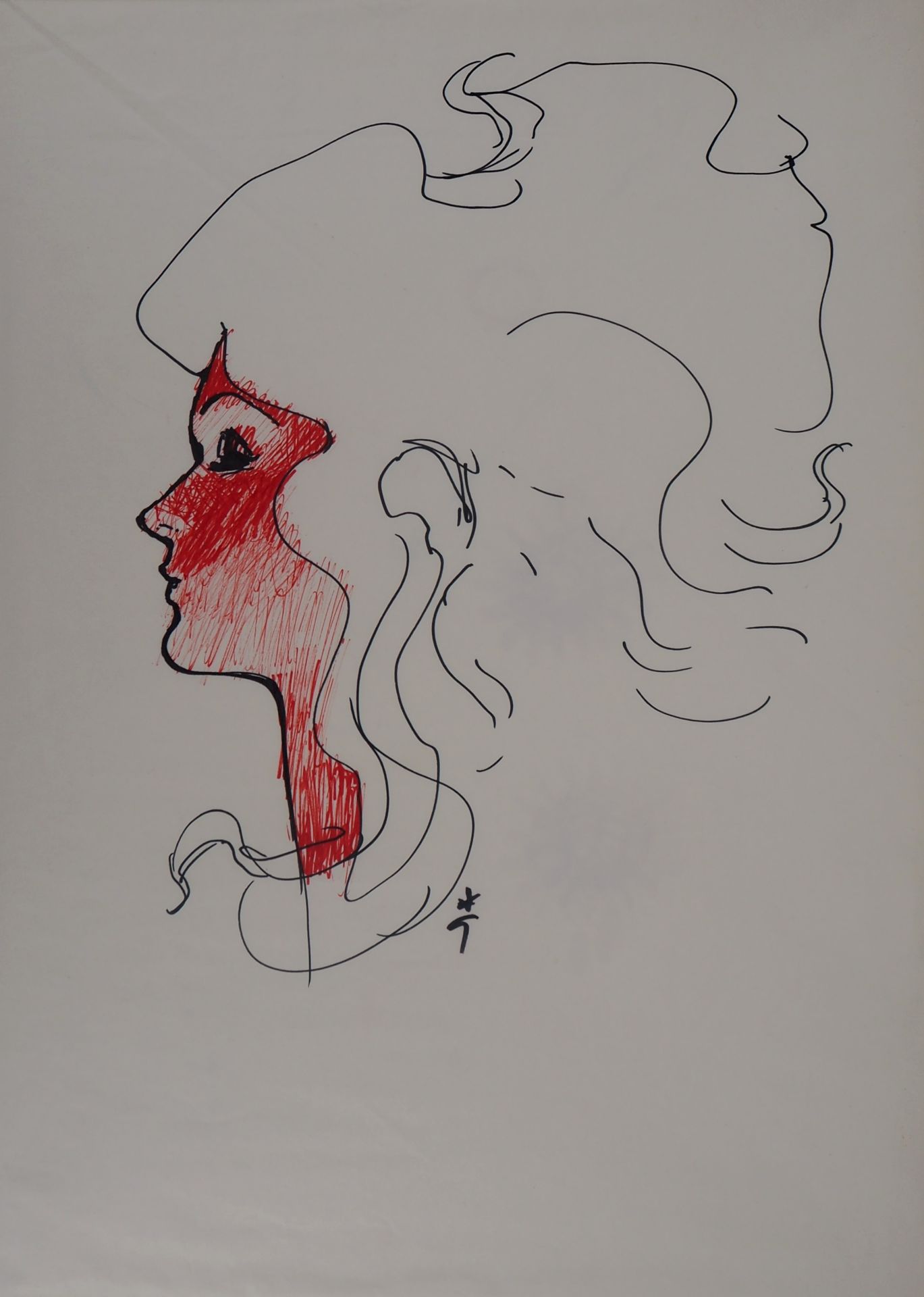 René GRUAU Visage féminin Dessin original au feutre Signé en bas au centre Sur [...] - Bild 5 aus 6