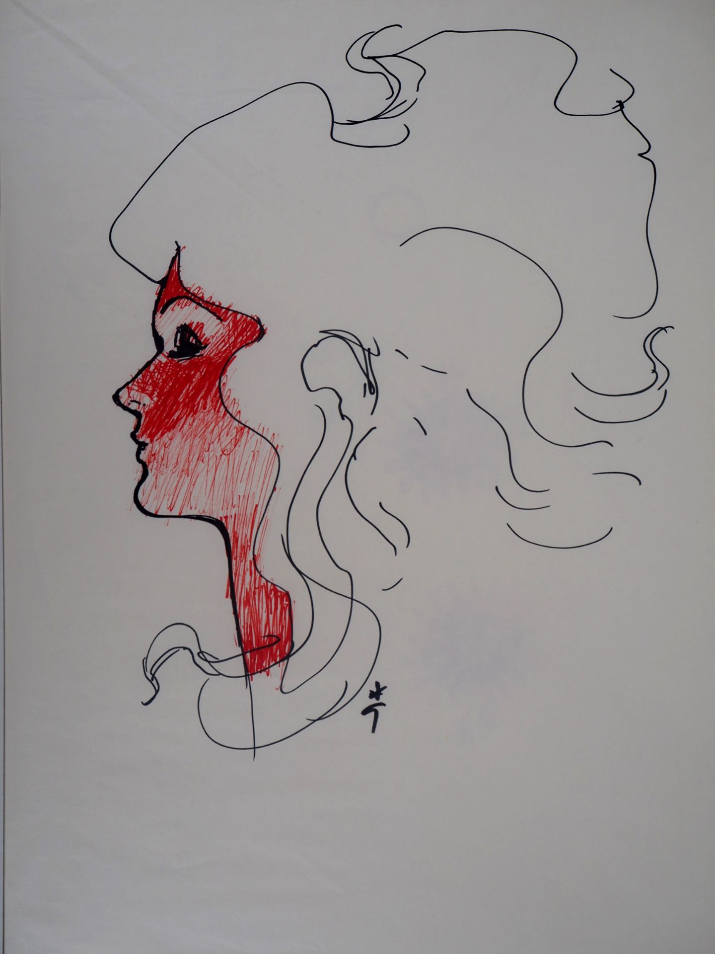 René GRUAU Visage féminin Dessin original au feutre Signé en bas au centre Sur [...] - Bild 4 aus 6