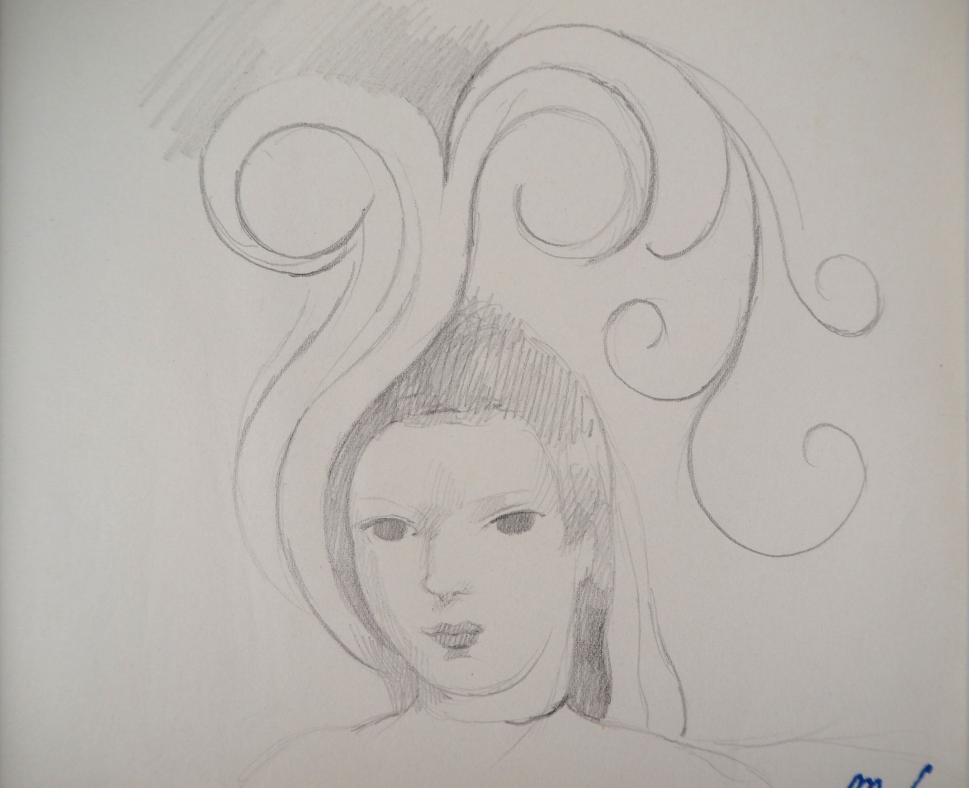 Marie LAURENCIN Jeune-fille au chapeau fleuri Dessin original au crayon Signé du [...] - Bild 6 aus 6