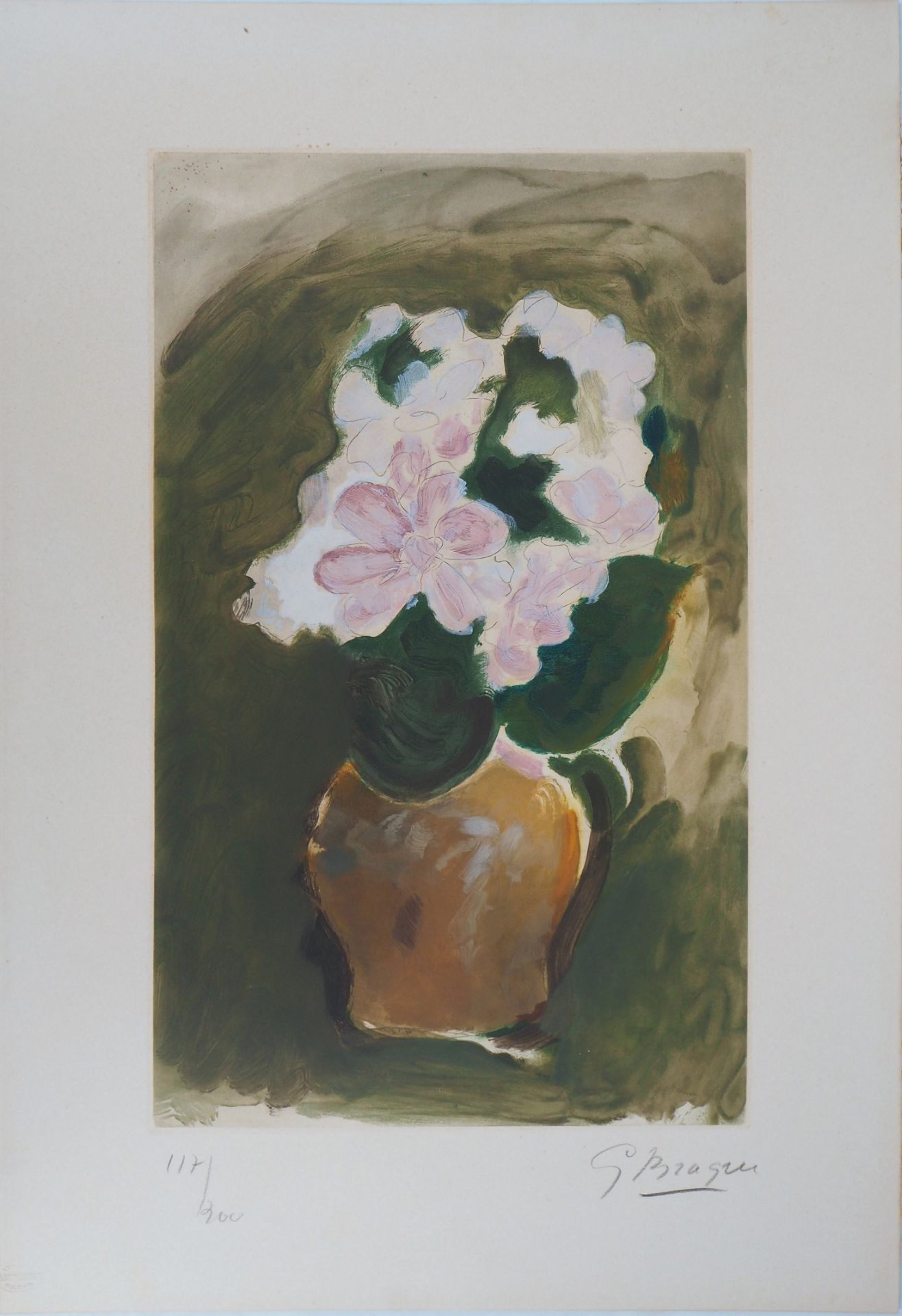 Georges Braque (1882-1963) Le bouquet rose (vers 1955) Gravure à l'aquatinte en [...]