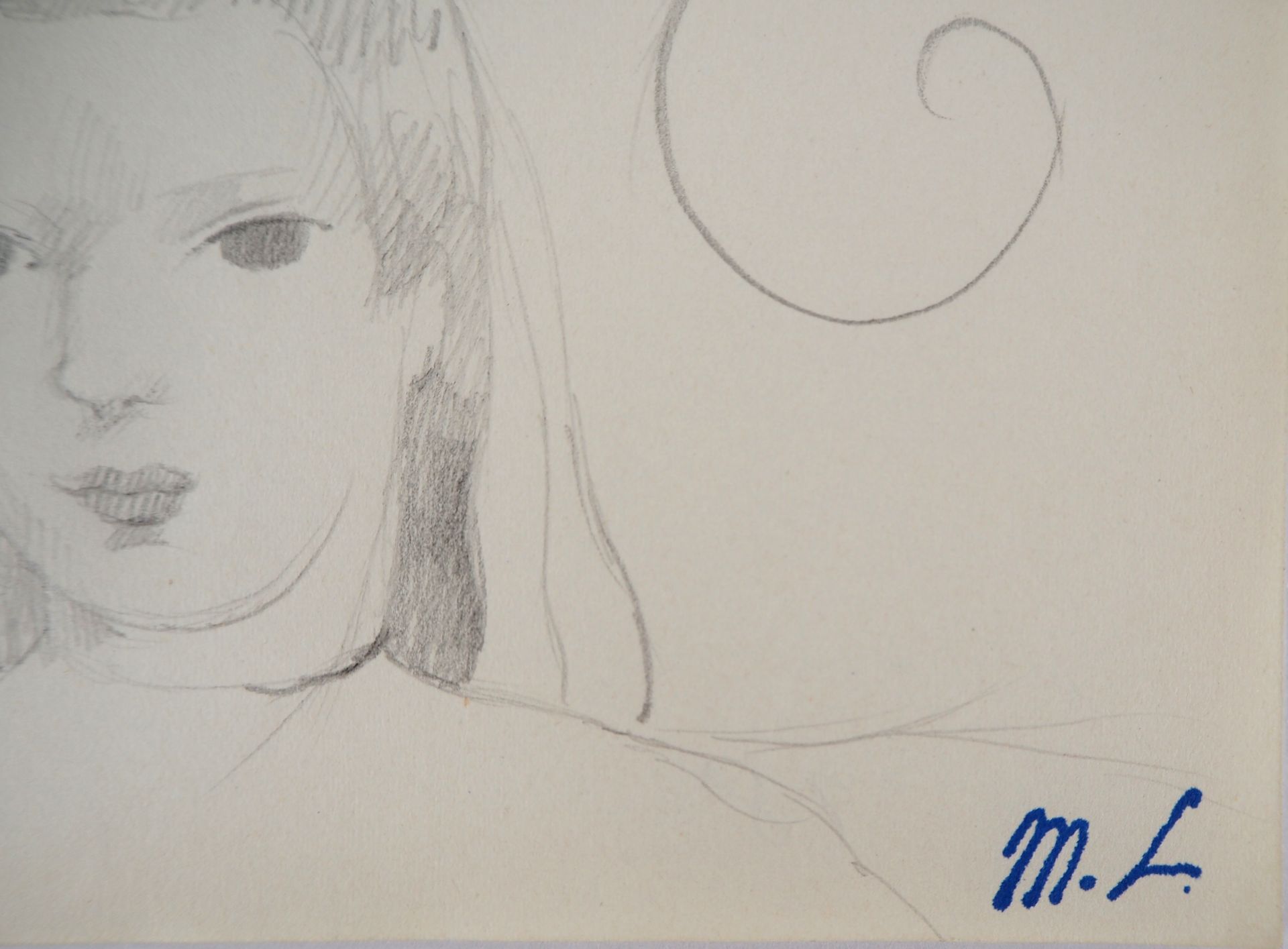 Marie LAURENCIN Jeune-fille au chapeau fleuri Dessin original au crayon Signé du [...] - Bild 2 aus 6