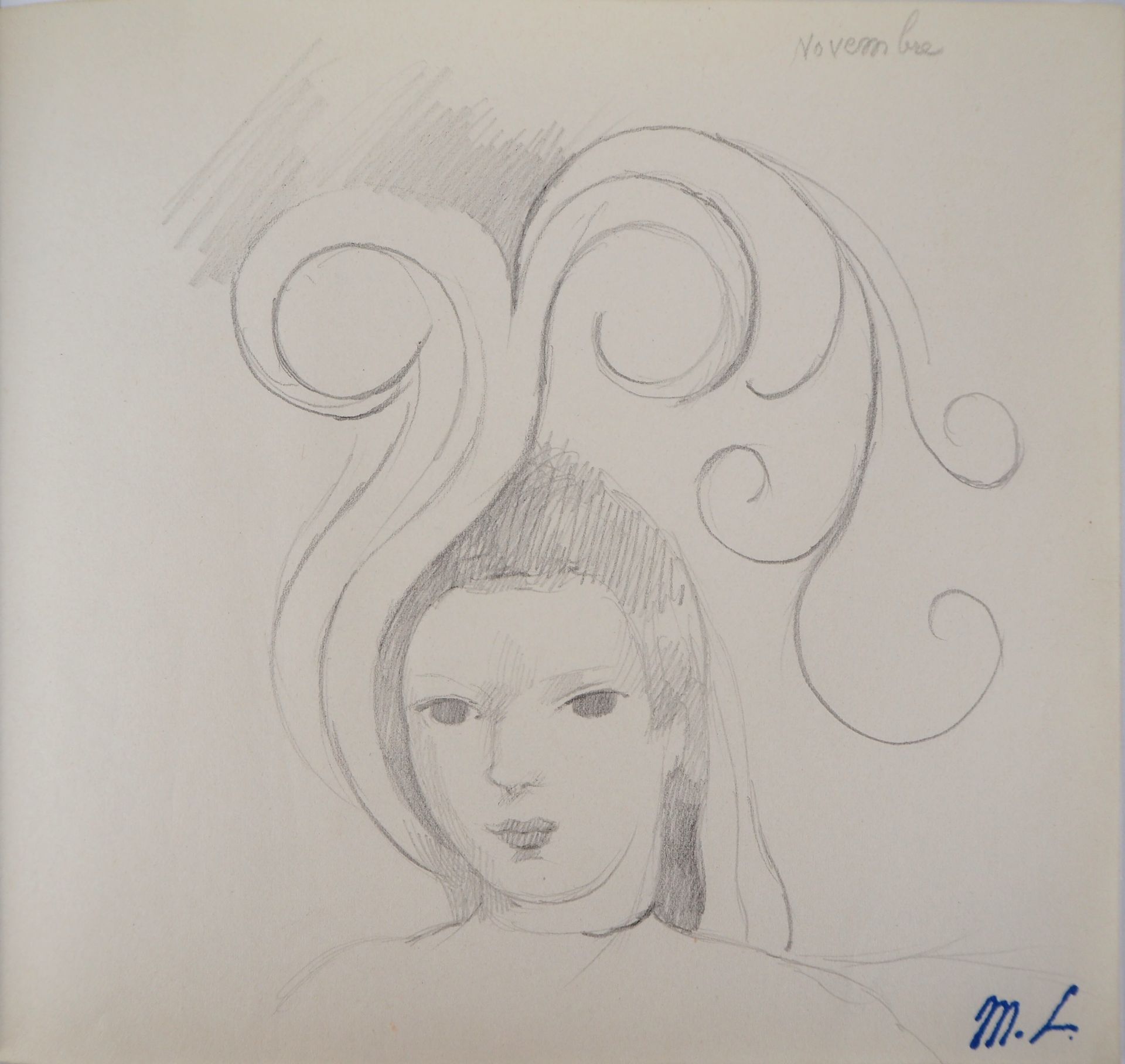 Marie LAURENCIN Jeune-fille au chapeau fleuri Dessin original au crayon Signé du [...]