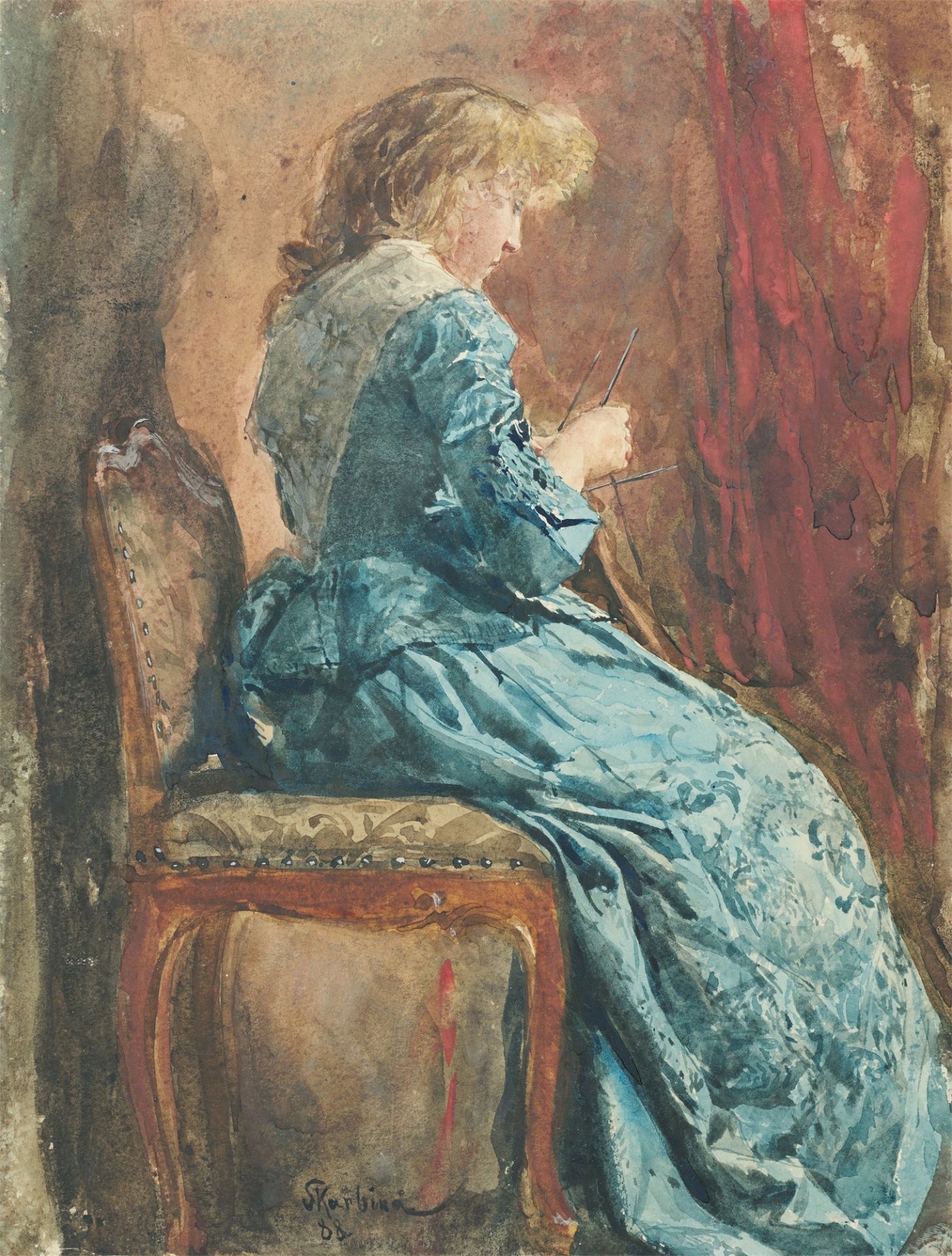 Franz Skarbina. Junge Frau bei der Handarbeit. 1888