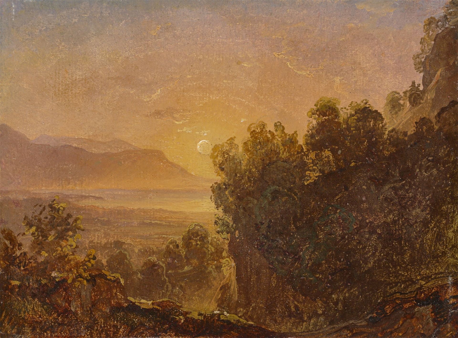 Österreichisch (?), um 1840. Südliche Küstenlandschaft im Abendlicht.