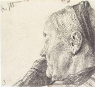 Adolph Menzel. Bildnis einer schlafenden, alten Frau.