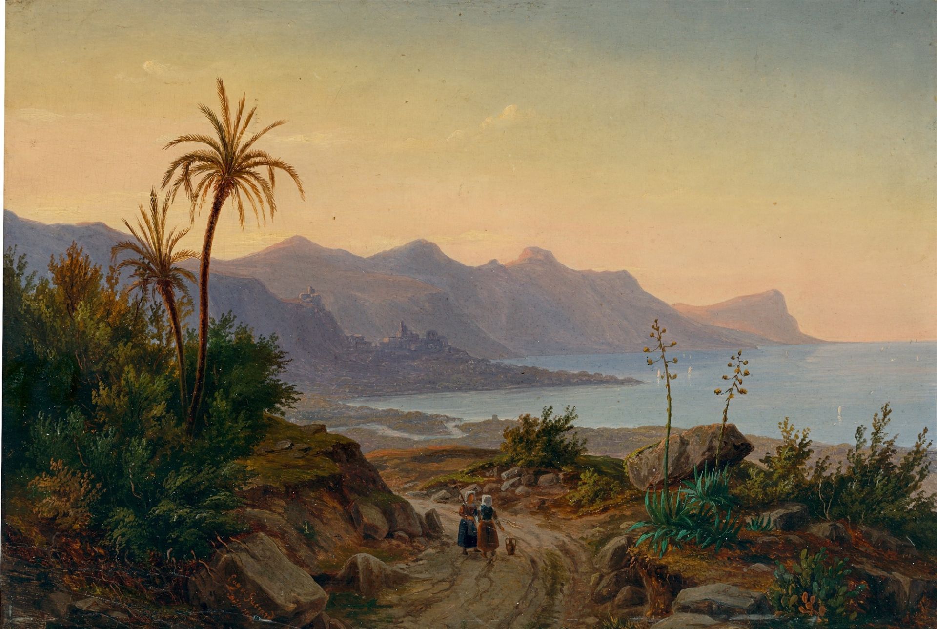Eugen von Guérard. Südliche Küstenlandschaft mit Palmen. 1844