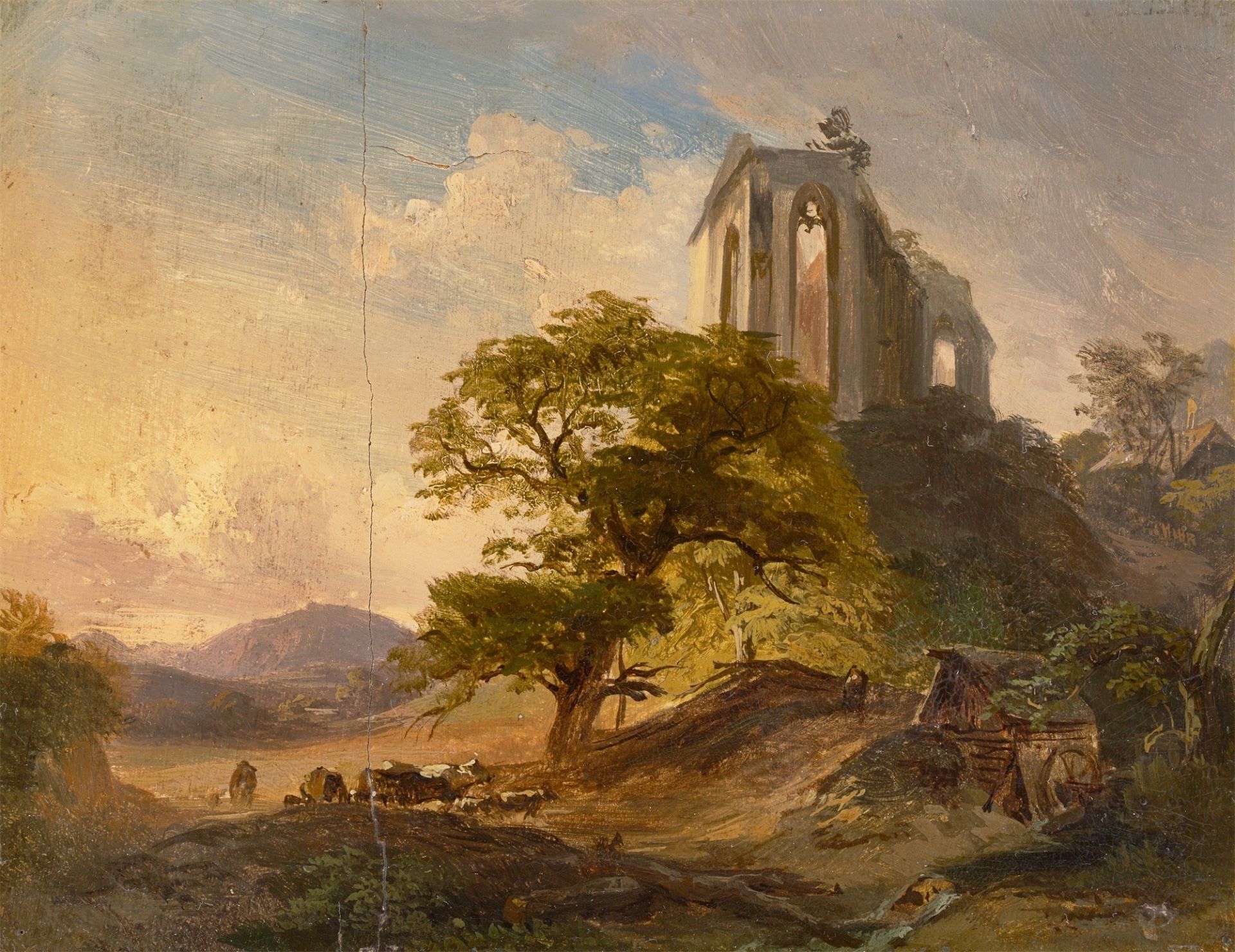 Deutsch, um 1830/40. Landschaft mit Kirchenruine. Um 1830/40