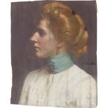 Osmar Schindler. Frau mit goldenem Haar im Profil nach links.
