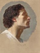 Deutsch, 1857. Kopf eines Mannes im Profil nach rechts. 1857