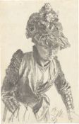 Adolph Menzel. Dame mit Hut, nach rechts unten blickend. 1892